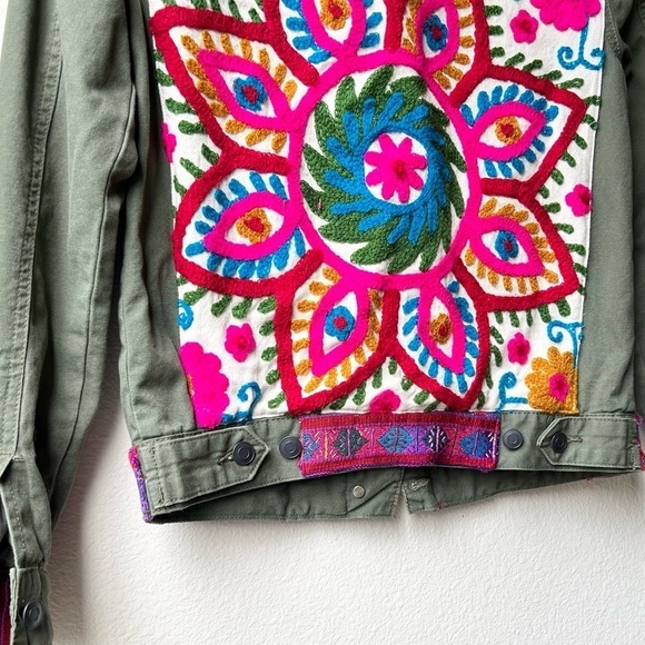 Two Tequila Sisters Custom Made Green Pink Denim Jacket Sz Small - Picture 8 of 13